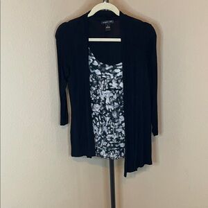 August Silk Black Cardigan with Patterned Tank